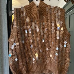 Brown Sequin Women's Sweater Vest
